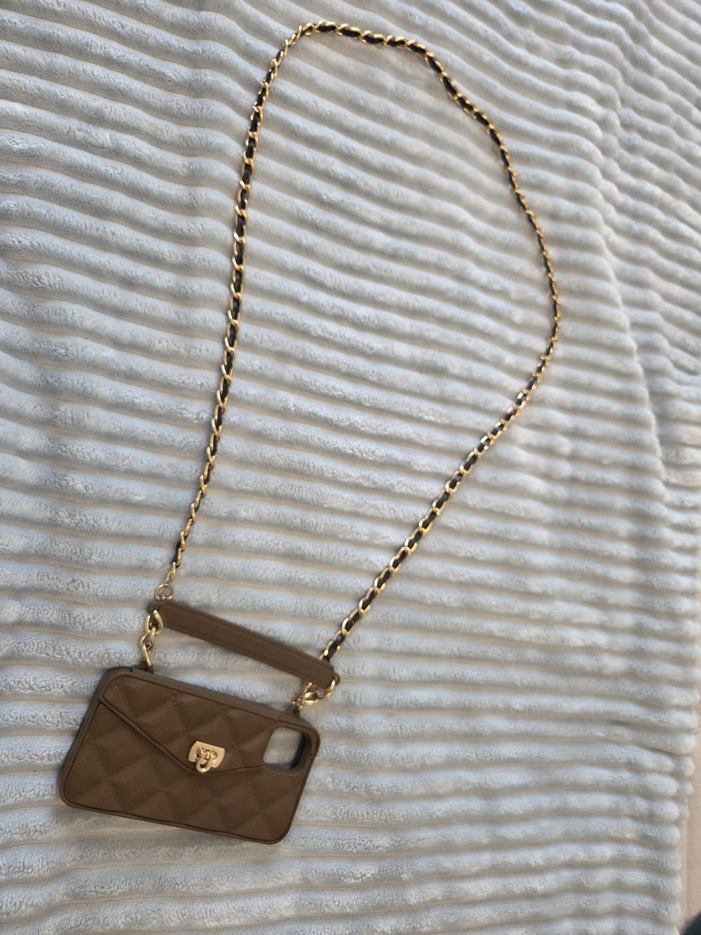 Quilted Brown Crossbody Phone Case with Gold Chain